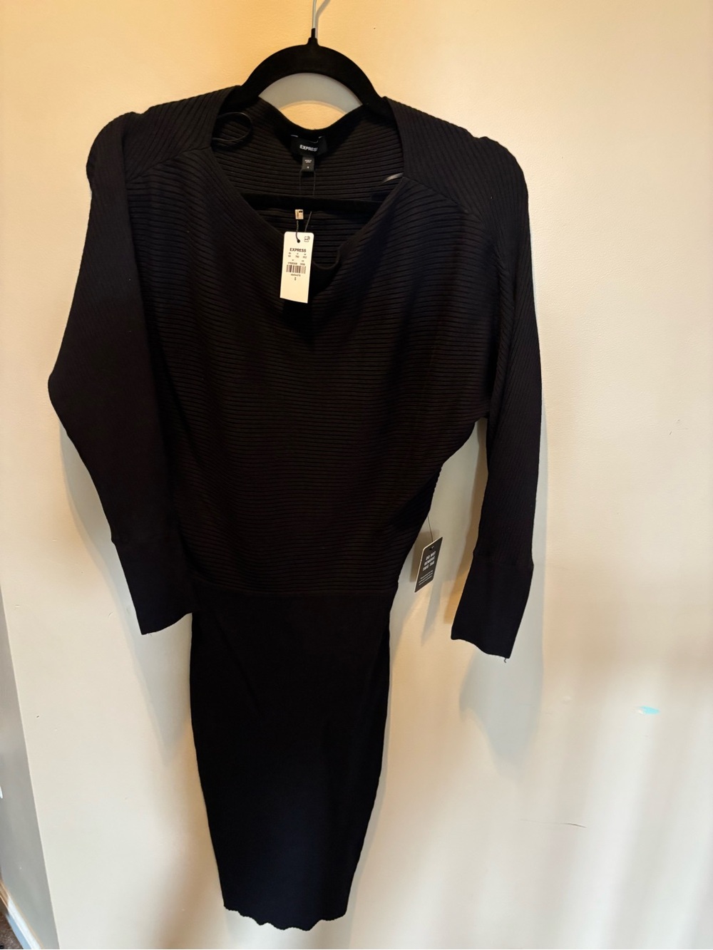 Express Black Long Sleeve Ribbed Knit Sweater Dress